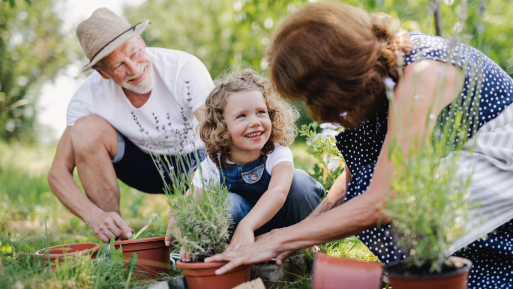 family gardening together
